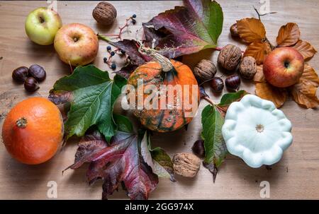 Herbstthema: Gemüse und Herbstfarben Stockfoto