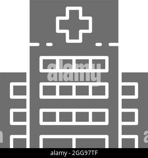 Graues Symbol für Krankenhaus, Klinik, medizinisches Gebäude. Isoliert auf weißem Hintergrund Stock Vektor
