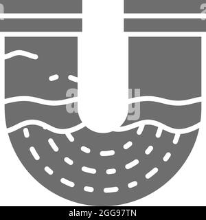 Verschmutzung in Wasserleitung, Schlamm in verstopftem Abfluss, graues Symbol. Stock Vektor