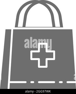 Verbandskasten, Arzttasche, graues Symbol für medizinische Aktentasche. Stock Vektor