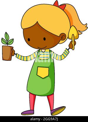 Kleiner Gärtner Doodle Cartoon Figur Illustration