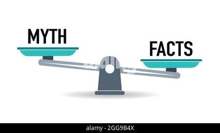 Vektorgrafik Mythen und Fakten. Info Genauigkeit in winzigen Personen Konzept. Stock Vektor