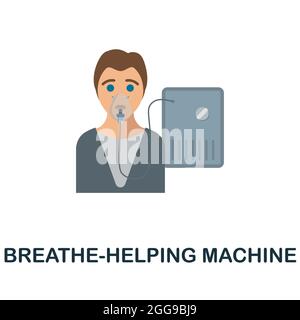 Flaches Symbol für die Atemhilfe-Maschine. Farbiger Schild aus der Sauerstoffaufnahme. Creative Breathe-helfende Maschine Symbol Illustration für Web-Design Stock Vektor