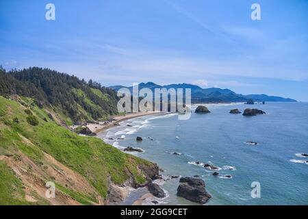 Luftaufnahme des Crescent Beach im Ecola State Park, Oregon Stockfoto