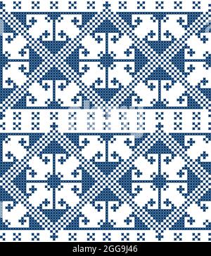 Zmijanje Kreuzstich Stil Vektor Folk Art nahtlose Muster - Textil- oder Stoffdruck-Design aus Bosnien und Herzegowina Stock Vektor