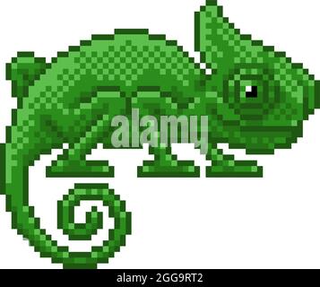 Chameleon Lizard Pixel Art Videospiel Cartoon Stock Vektor