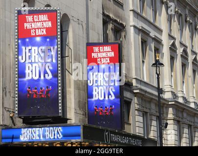London, England, Großbritannien. Jersey Boys Musical im Trafalgar Theater, Whitehall. August 2021 Stockfoto