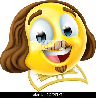 Shakespeare Poet Emoticon Emoji Cartoon Face Ikone Stock Vektor