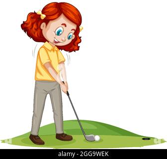 Junge Golfspieler Zeichentrickfigur spielen Golf Illustration Stock Vektor