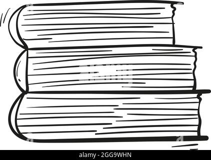 Handgezeichnetes Bücherstapel-Symbol im Doodle-Stil isoliert. Stock Vektor