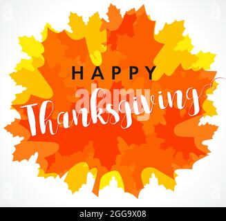 Alles gute zum Thanksgiving Day Feiertagskranz. Hallo Herbst kreative Gratzen mit Blättern. Helle Türdekoration in rot, orange, gelb. Dekorative sy Stock Vektor