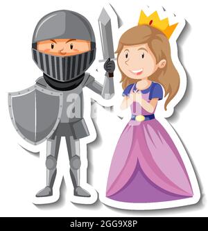 Ritter und Prinzessin Cartoon Aufkleber Illustration Stock Vektor