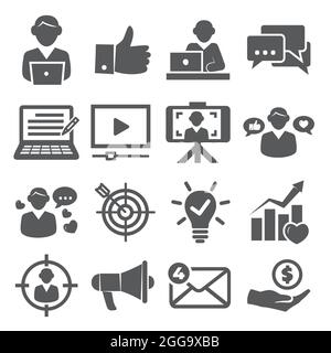 Blogger-Symbole auf weißem Hintergrund gesetzt Stock Vektor