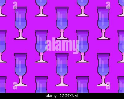 Nahtloses Cocktailglas-Muster. Martini Glas Pixel Art. 8-Bit-Grafik im Stil von Videospielen aus den 90er Jahren. Design für Druck, Verpackung und Werbung Stock Vektor