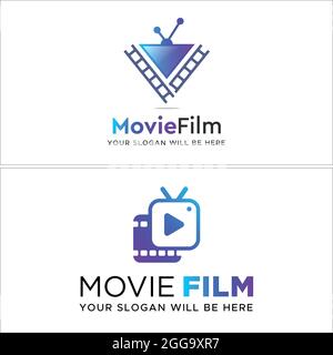 Entertainment Arts Film mit Filmstreifen und Play-Taste Symbol Vektor-Logo-Design Stock Vektor