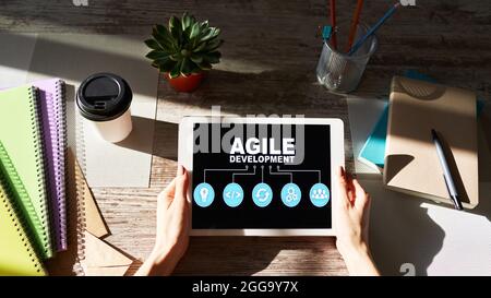 Agile Entwicklung Konzept auf dem Bildschirm des Geräts Stockfoto