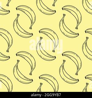 Nahtloses, stilvolles Muster mit handgezeichneten Bananen. Cartoon heller Hintergrund für Verpackung, Menü, Textilien. Vektor mit farbenfrohen Tapeten Stock Vektor