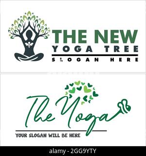 Grüner Baum Blatt Yoga Wellness Logo Design Vektor Illustration Stock Vektor