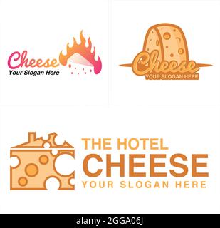 Design Logo Käse Feuer und Dach Haus Kombinationsvektor Stock Vektor