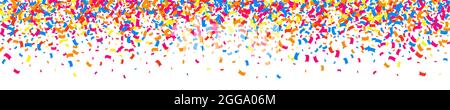 Bunte Explosion Von Confetti. Körnige Abstrakte Mehrfarbige Textur Isoliert Auf Weiß. Panoramafenster. Breites Horizontales Langes Banner Für Standort. Ve Stock Vektor