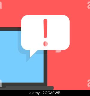 Cartoon-Laptop mit Warnhinweis. Flach einfachen Trend modernen Logotyp Grafik-Design-Element. Konzept der roten Gefahr oder Vorsicht jetzt auf dem Display des Geräts Stock Vektor