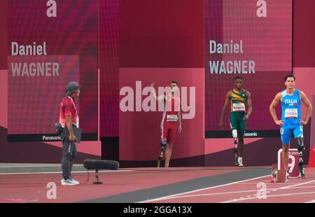 Tokio, Japan. 30. August 2021: Daniel Wagner aus Dänemark bei den Olympischen Spielen in Tokio, Olympiastadion Tokio, Kim Price/CSM, bei 100 Metern Stockfoto