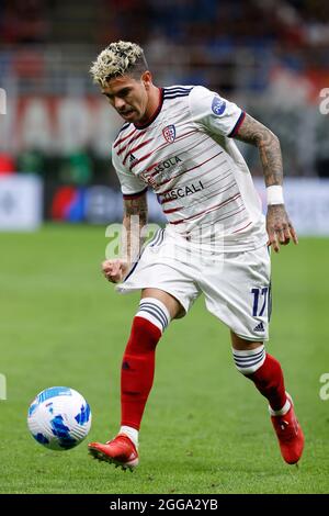 San Siro Stadium, Mailand, Italien, 29. August 2021, Diego Farias (Cagliari Calcio) im Einsatz während des AC Milan gegen Cagliari Calcio - Italienischer Fußball Seri Stockfoto