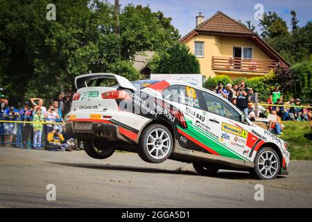 43 Csaba JUHASZ (HUN), Istvan JUHASZ (HUN), Mitsubishi Lancer Evo X, Aktion während der European Rally Championship 2021 ERC Barum Rallye, vom 27. Bis 29. August, in Zlin, Tschechische Republik - Foto Nuno Antunes / DPPI Stockfoto