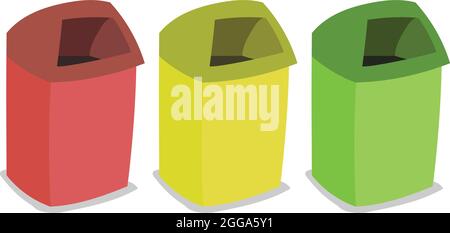 Green Yellow and Red Plastic Dustbin or Trash Can in Public Park. Clean City Graphic Design Elements. Stock Vektor