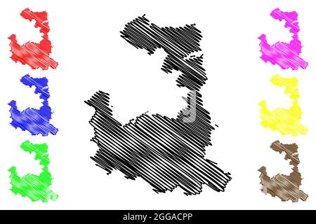 Landkreis München (Bundesrepublik Deutschland, Landkreis Oberbayern, Freistaat Bayern) Kartenvektordarstellung, Scribble-Skizze Landkreis Stock Vektor