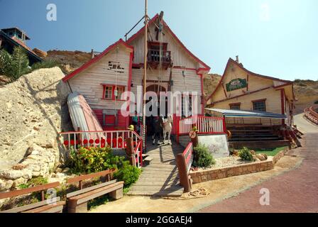 Popeye Village of Sweethaven, wo Popeye der Film mit Robin Williams in Anchor Bay in Mellieha auf der Mittelmeerinsel Malta gedreht wurde Stockfoto