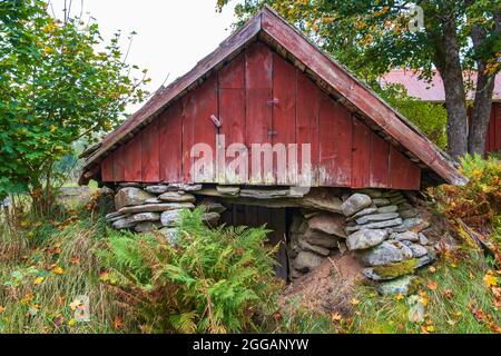 Idyllischer alter Wurzelkeller auf dem Land Stockfoto