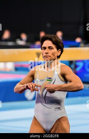 Melbourne, Australien. Dezember 2014. Oksana Chusovitina aus Usbekistan während der Melbourne Artistic Gymnastics World Cup in der John Cain Arena. Kredit: SOPA Images Limited/Alamy Live Nachrichten Stockfoto