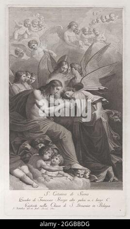 Christus, der der knienden Heiligen Katharina von Siena, umgeben von Engeln, die heilige Hostie schenkt, 1750-1812. Stockfoto