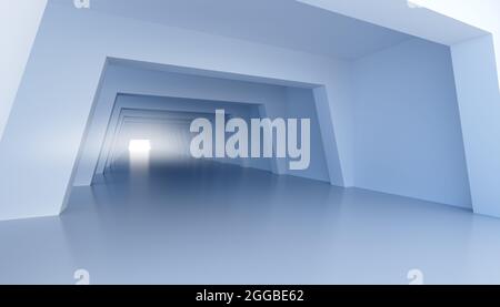3d Abstract futuristischer Korridor mit weißem Licht am Ende. 3d-Rendering Stockfoto