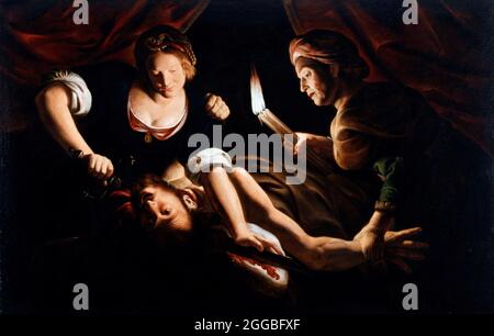 Judith Cutting off the Head of Holofernes von Trophime Bigot (1579–1650), Öl auf Tafel, c.. 1640 Stockfoto