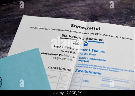Stimmzettel für die Bundestagswahl 2021 Stockfoto