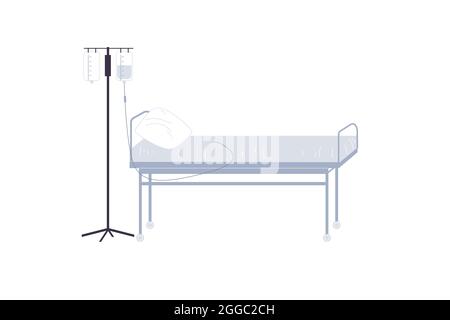 Flacher Cartoon medizinische Drop-Zähler und Bett, Behandlung und Therapie Vektor Illustration Konzept Stock Vektor