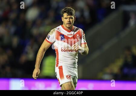 Warrington, Großbritannien. August 2021. Lachlan Coote (1) von St Helens während des Spiels in Warrington, Vereinigtes Königreich am 8/30/2021. (Foto von Mark Cosgrove/News Images/Sipa USA) Quelle: SIPA USA/Alamy Live News Stockfoto