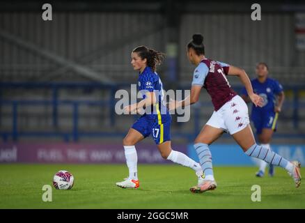 Kingston, Großbritannien. August 2021. Jessie Fleming von Chelsea Women während des Freundschaftsspiel 2021/22 zwischen Chelsea Women und Aston Villa Women am 27. August 2021 im Kingsmeadow Stadium, Kingston, England. Foto von Andy Rowland. Quelle: Prime Media Images/Alamy Live News Stockfoto