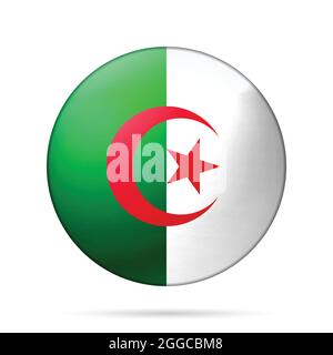 Glaskugel mit Flagge von Algerien. Runde Kugel, Vorlagensymbol. Algerisches nationales Symbol. Glänzende realistische Kugel, 3D abstrakte Vektorgrafik Stock Vektor