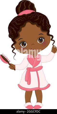 Kleine Afroamerikaner tragen Spa Robe nach der Dusche. Vector Little Spa Girl Stock Vektor