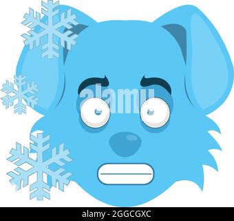 Vektor-Emoticon-Illustration des Gesichts eines gefrorenen Cartoon-Hundes Stock Vektor