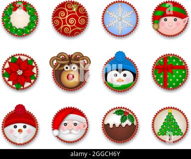 Set von weihnachts-Cupcakes. Draufsicht Stock Vektor