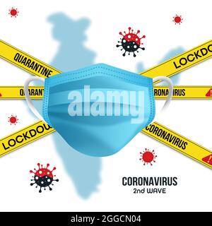 3. Welle des Corona-Virus-Konzepts mit Corona covid 19 Sicherheitsmaske. Gefahrenbereich. Isoliert auf transparentem Hintergrund. Stockfoto