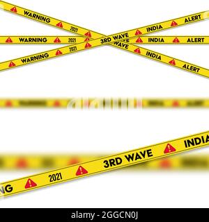 Coronavirus und Covid-19 und Quarantäne 3. Welle Warnstreifen indien. Gefahrenbereich. Isoliert auf transparenten Hintergründen. Vektorgrafik. Stockfoto