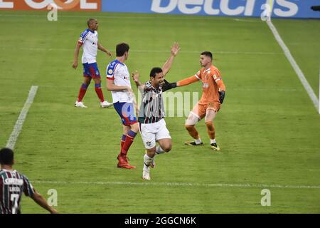 Rio de Janeiro-Brasilien 29. August 2021 der Fluminense-Spieler FRED feiert sein erstes Tor mit dem Trikot von Fluminense während des Spiels zwischen Fluminen Stockfoto