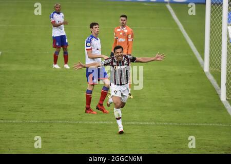 Rio de Janeiro-Brasilien 29. August 2021 der Fluminense-Spieler FRED feiert sein erstes Tor mit dem Trikot von Fluminense während des Spiels zwischen Fluminen Stockfoto