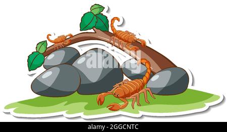 Viele Skorpione mit Naturelement Aufkleber Illustration Stock Vektor