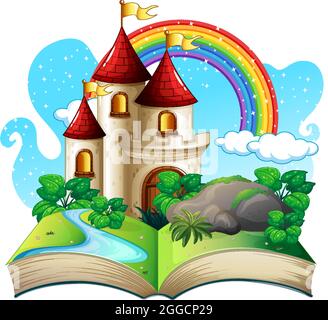 3D Pop-up-Buch mit Burg Märchen Thema Illustration Stock Vektor